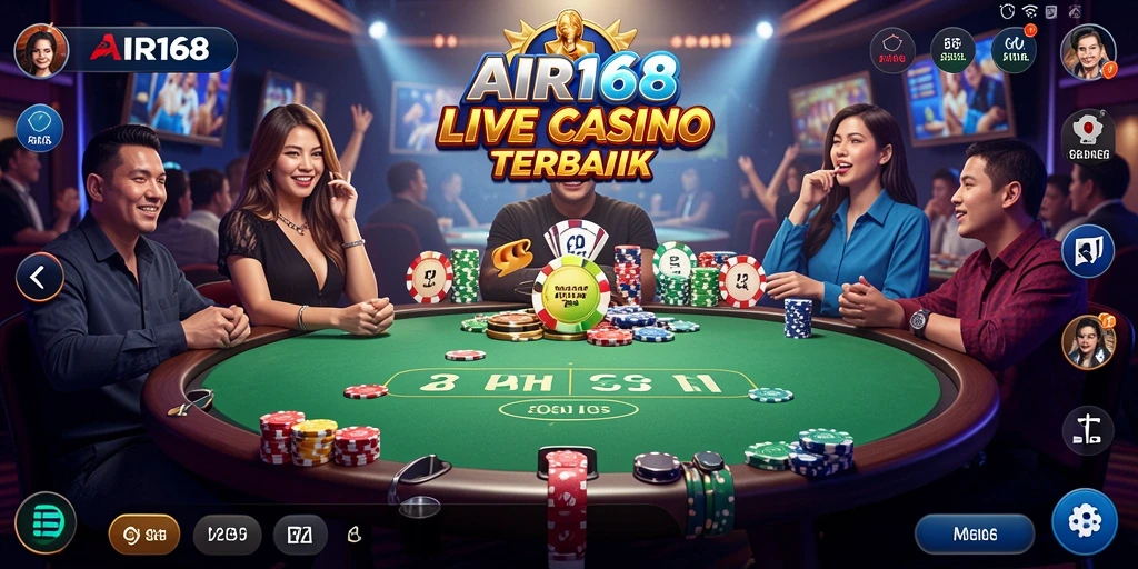 Screenshot gameplay AIR168 menampilkan dealer profesional dan suasana permainan langsung.