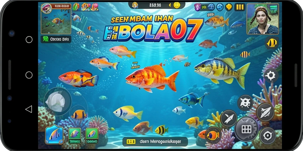 Tampilan gameplay BOLA07 yang seru saat menembak ikan.