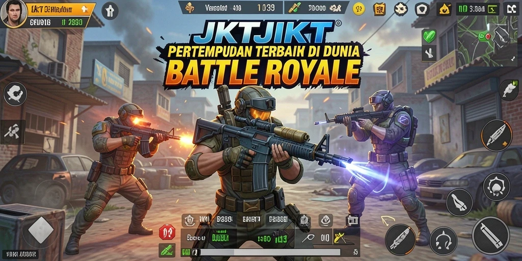 Tangkapan layar permainan JKTJKT yang menunjukkan aksi mendebarkan di arena Battle Royale.