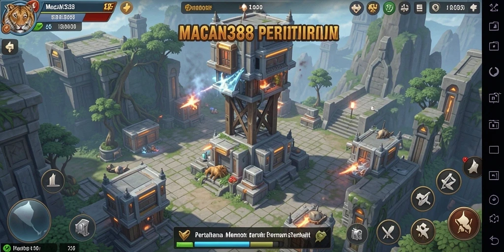 Tangkapan layar utama menunjukkan aksi pertahanan menara di MACAN388.
