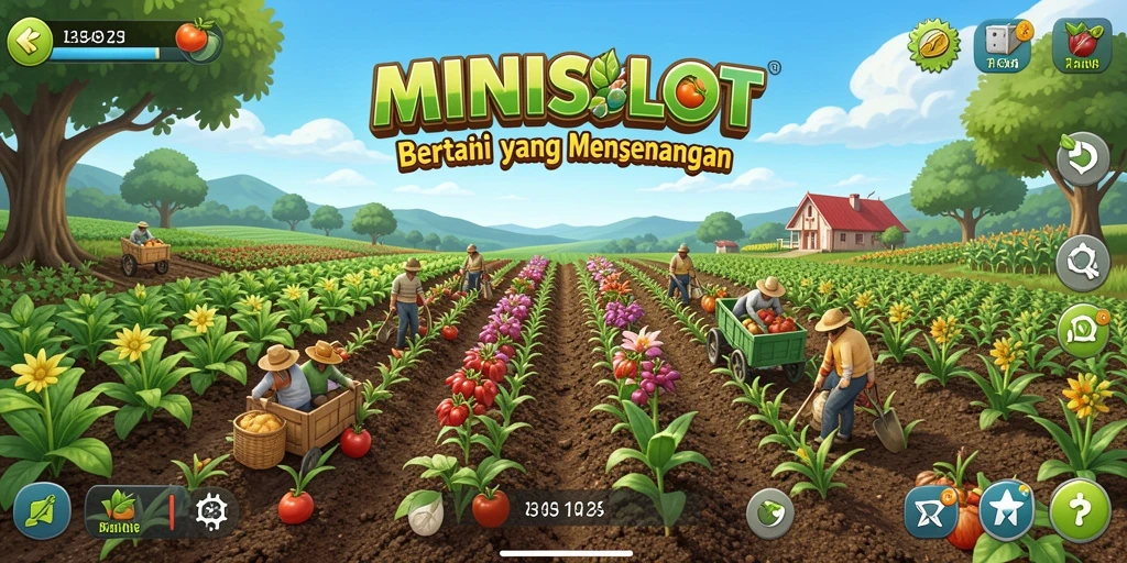 Tampilan gameplay MINISLOT yang menakjubkan dan penuh warna dari dunia pertanian.