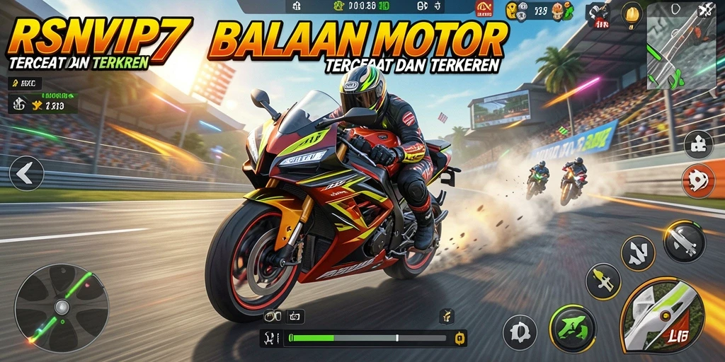 Screenshot gameplay RSNVIP7 menampilkan balapan motor yang menegangkan.