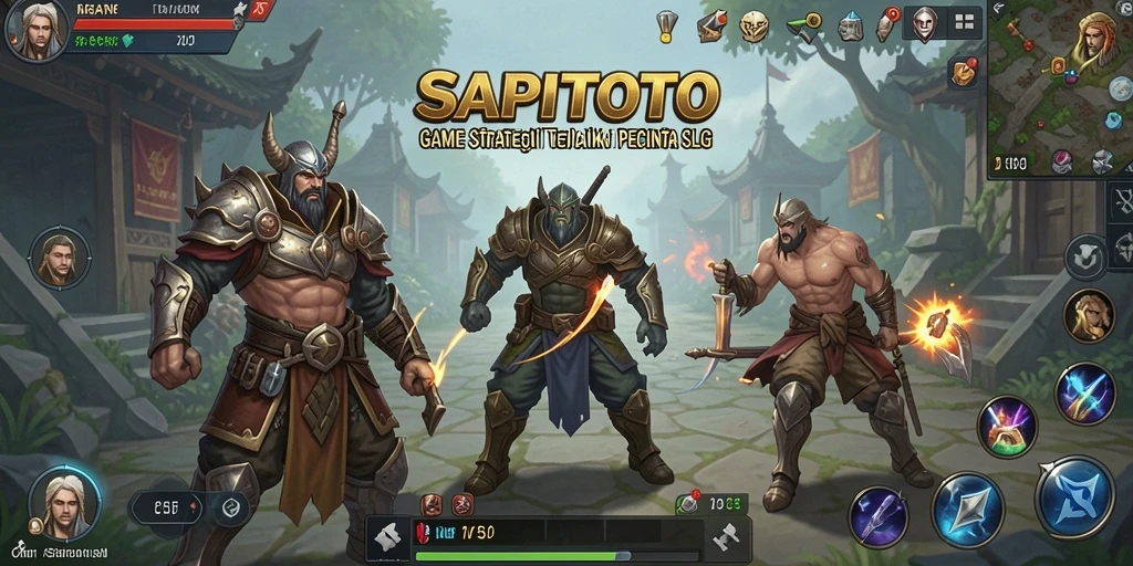 Tangkapan layar utama SAPITOTO menampilkan aksi pertarungan yang epik dalam gameplay SLG.