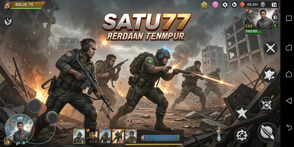 Tampilan gameplay menegangkan di SATU77 dengan aksi Battle Royale.